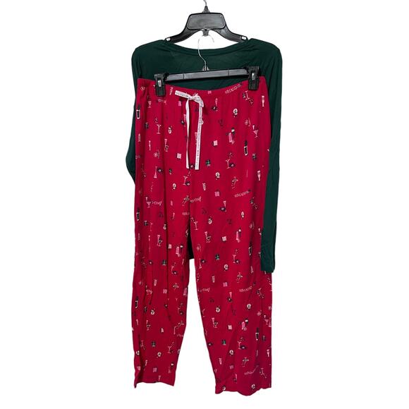 HUE Womens Medium Holiday Pajama Lounge Set Christmas Cocktails Snowmen NEW! - Picture 7 of 11